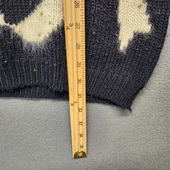 Vintage Womens Sweater Large Dana Scott Black Teal Holiday Embellished Tunic 90s - Picture 6 of 15